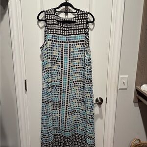 Nic & Zoe -  Black and Blue Geometric Maxi Dress Size: XL